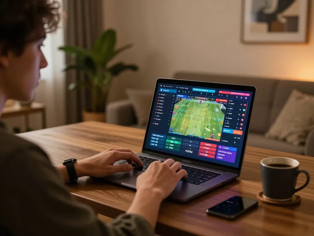 Engaged user placing bets on SC88 sports betting platform from a cozy home setup
