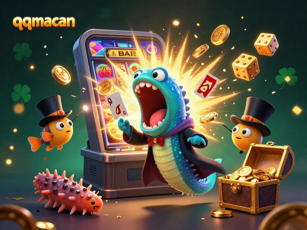 Experience winnings with qqmacan through captivating magic acts and vibrant casino elements in a stunning 3D scene.