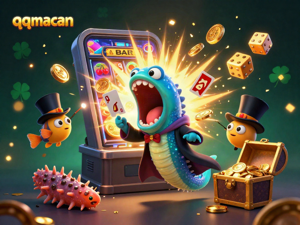 Experience winnings with qqmacan through captivating magic acts and vibrant casino elements in a stunning 3D scene.