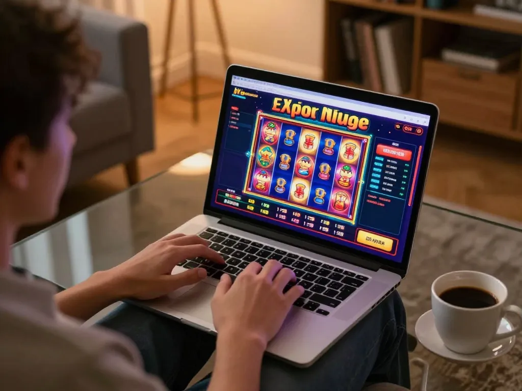 Luck8 users enjoying online gaming experience in a cozy home environment with vibrant visuals