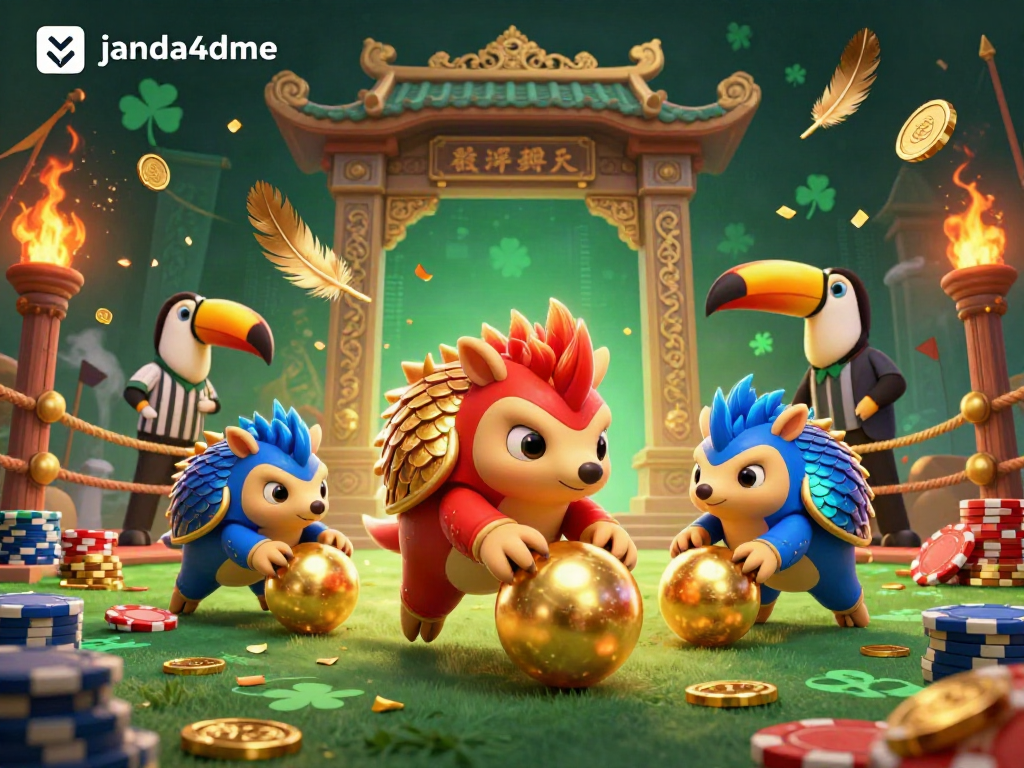 Rival pangolin di janda4dme bermain bola emas di arena judi dengan juta token dan koin.