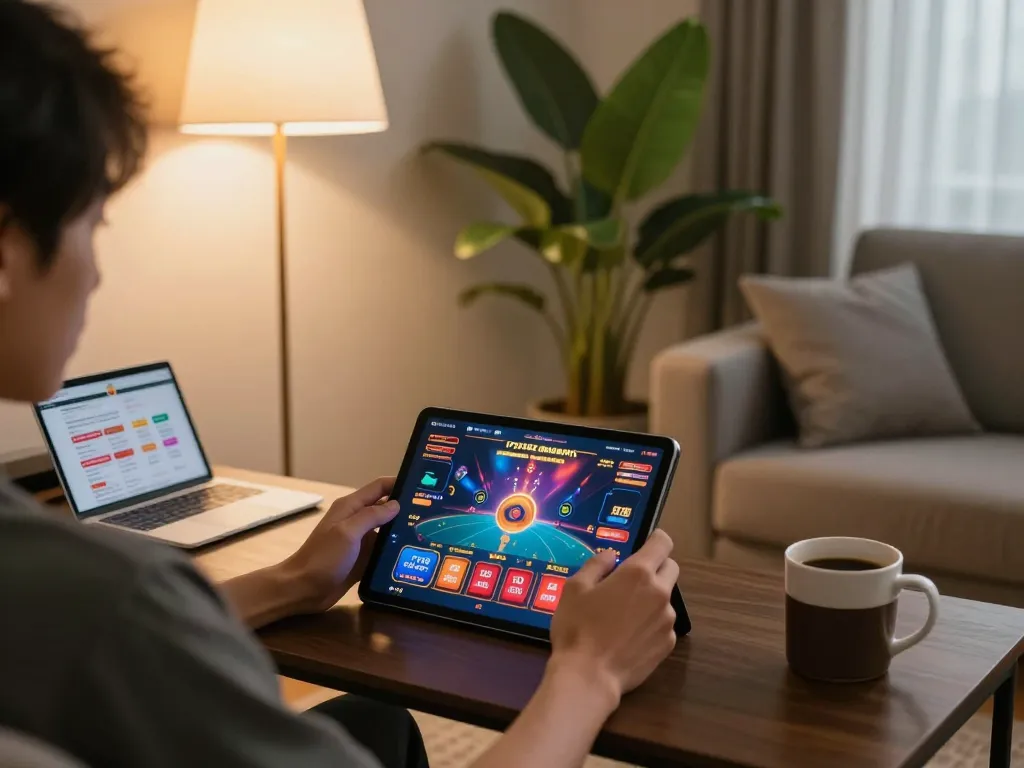 Engaging gameplay on Luck8 trang chủ with exciting online casino action in a cozy living room