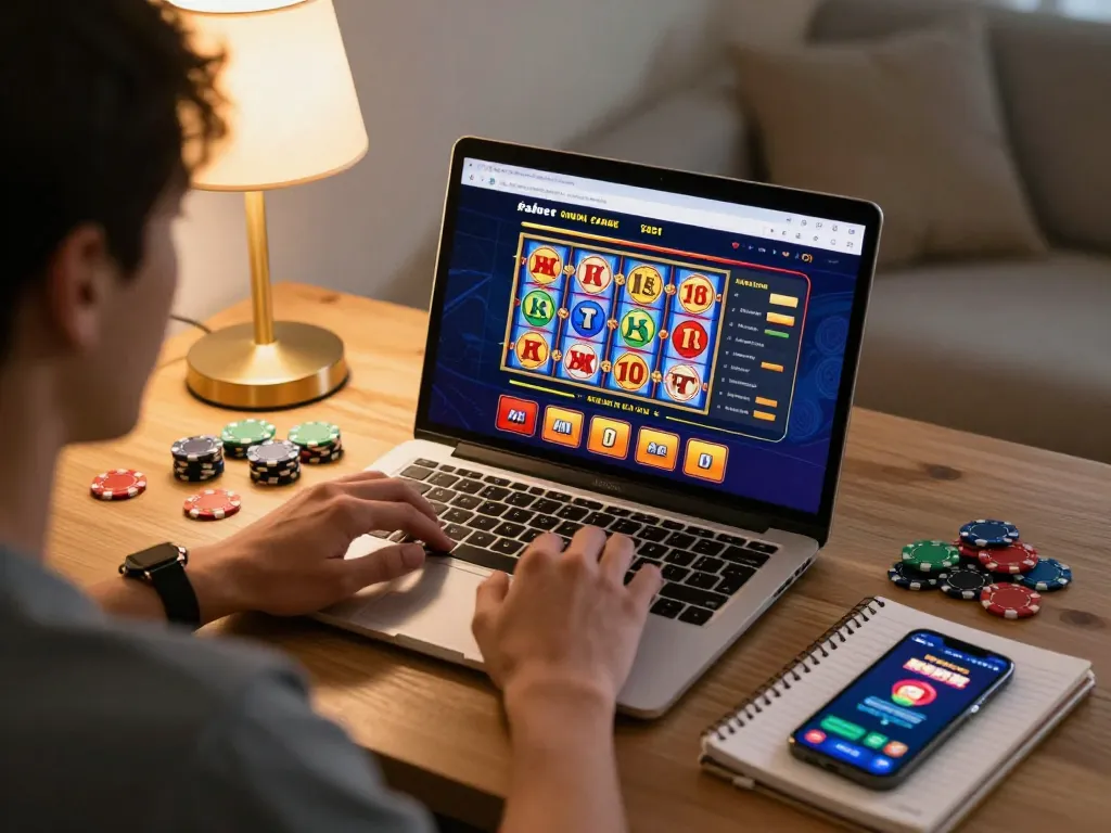 Engaging player using fabet online casino platform on laptop at home