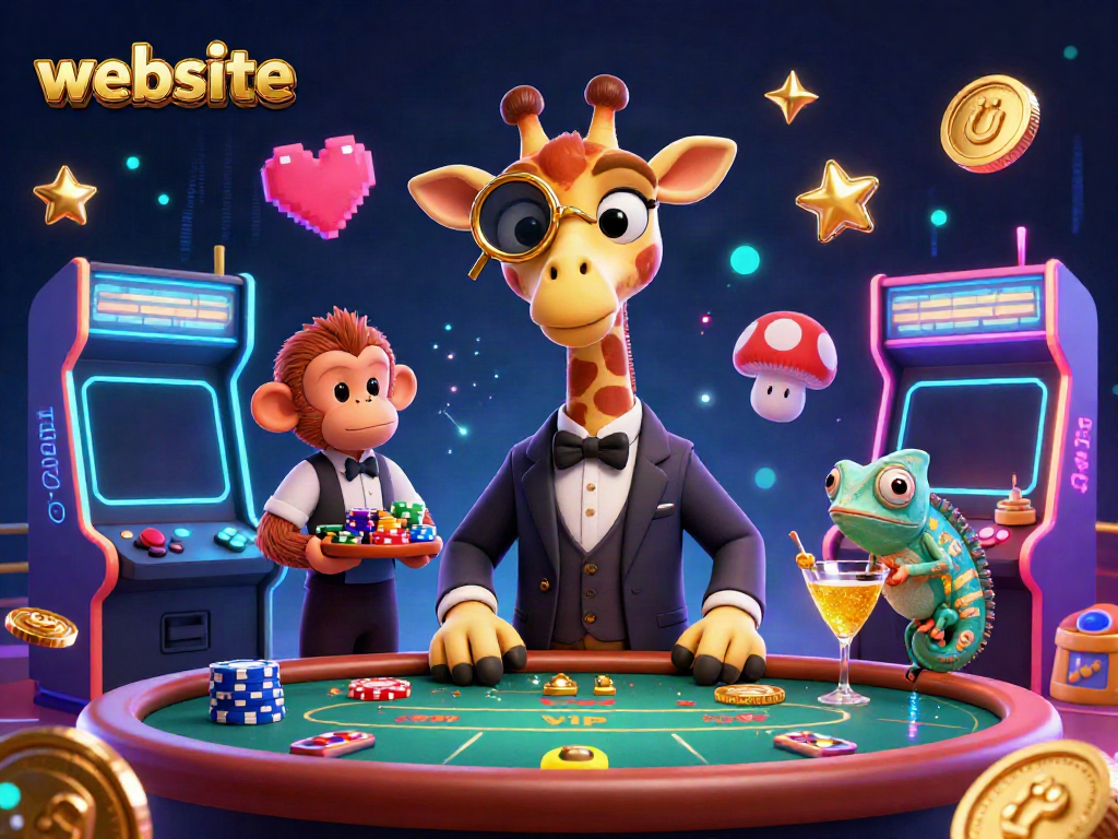 Menemui permainan kasino, gambar menarik dengan karakter kasino, termasuk website sebagai elemen utama