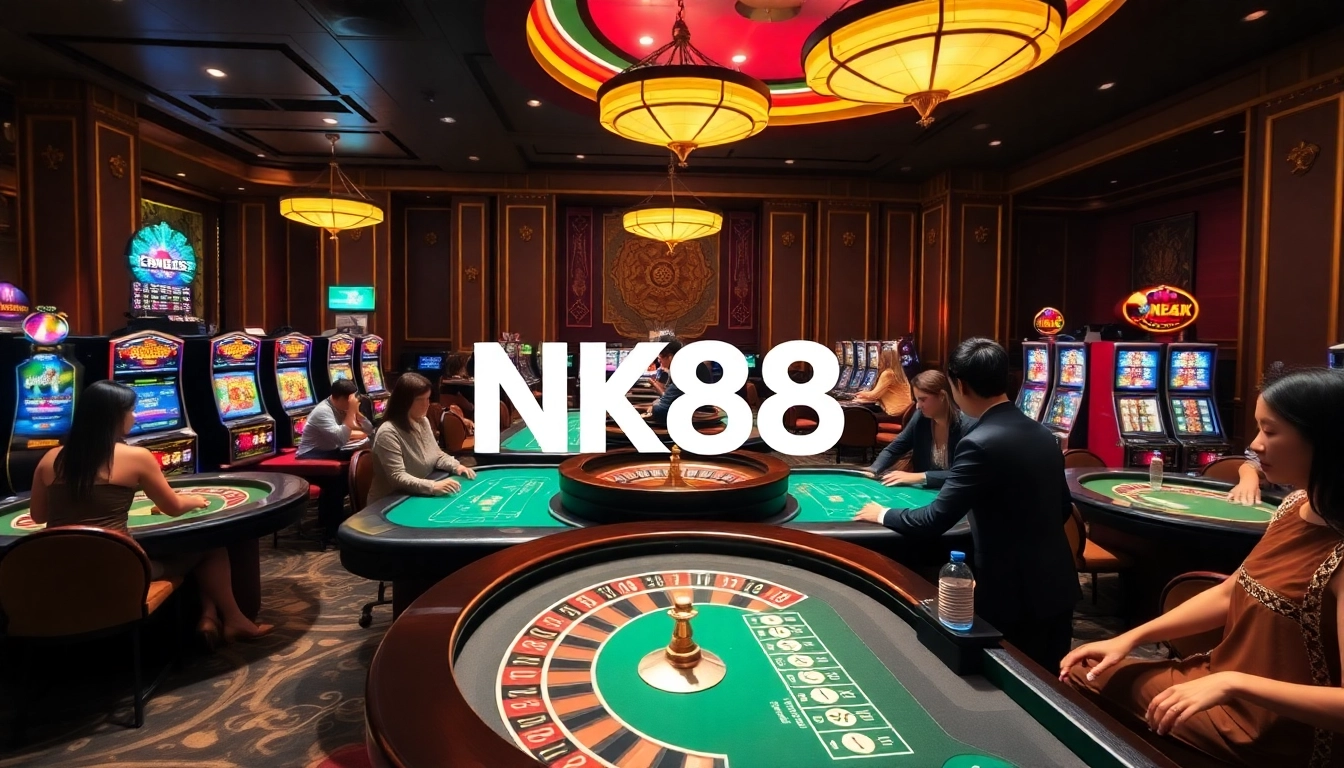 NK88 players enjoying a thrilling casino experience with vibrant games and luxurious atmosphere.