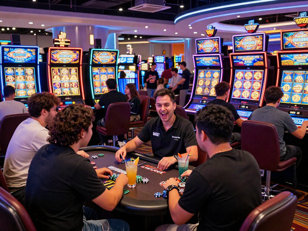 Exciting gaming scene with players enjoying slot gacor machines in a vibrant casino atmosphere.