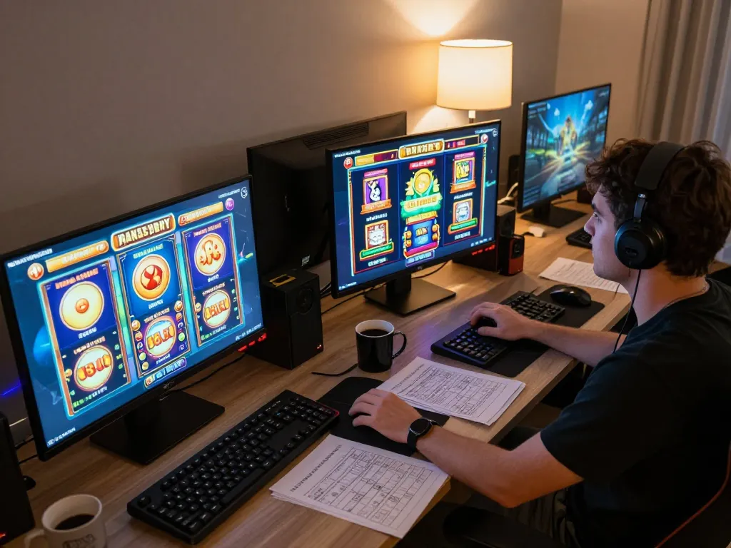 Player enjoying slots where you can buy bonus uk in a cozy home gaming setup, focused on big wins