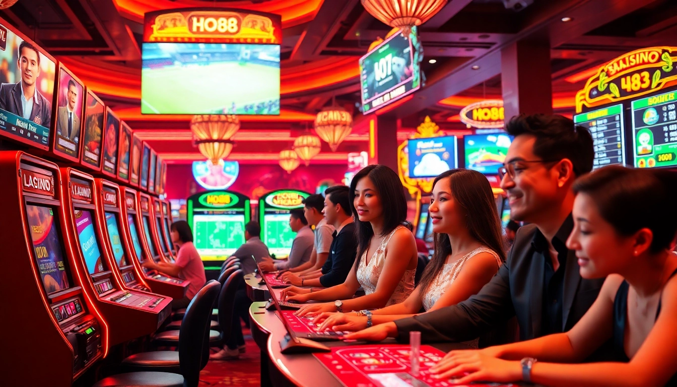 Engaging scene of players at Ho88 online casino, showcasing excitement and vibrant game interactions.