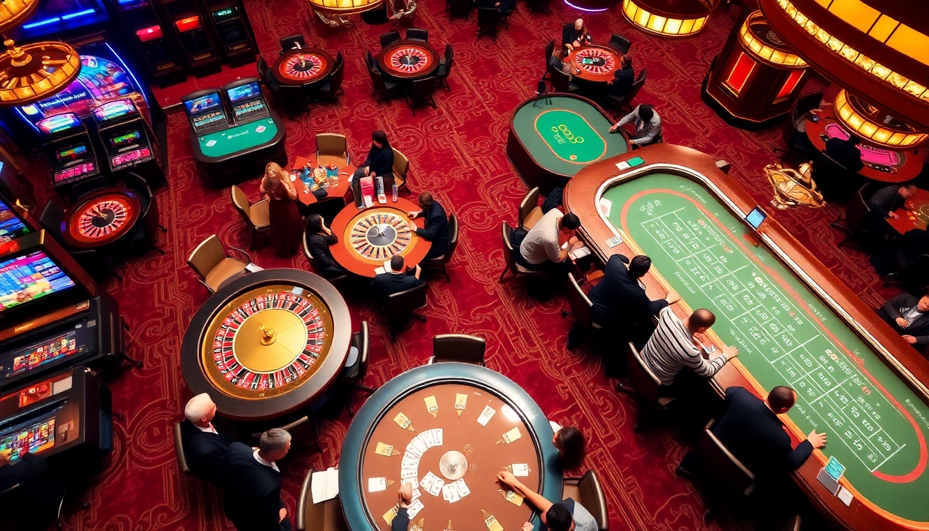 Engaging scene at Nhà cái casino dr88, featuring vibrant casino games with players at tables.