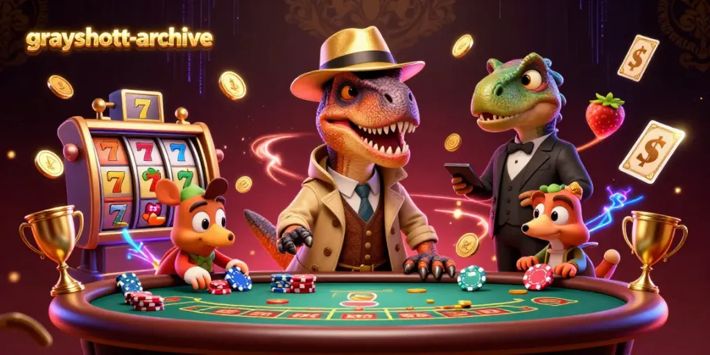 grayshott-archive features a comic scene with a velociraptor card counter and casino action