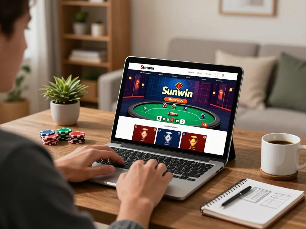 Engaging with the Sunwin app for an exciting online poker experience at home.