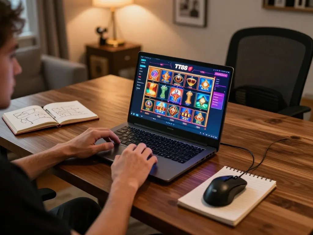 Experience the excitement of online gambling with TT88 link showcasing vibrant slot options on screen