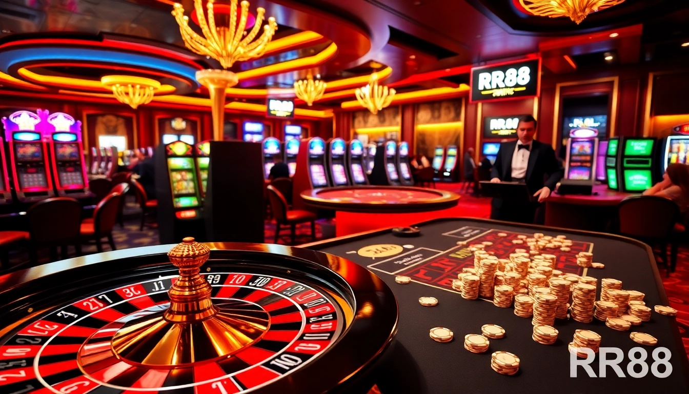 Experience high-stakes action at RR88 with roulette wheels and poker tables alive with excitement.