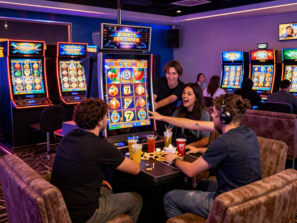 Excitement around a slot gacor game in a vibrant online casino atmosphere.