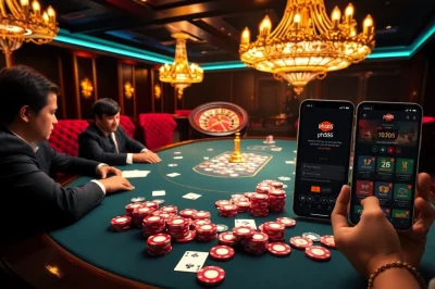 Experience the thrill at ph365 casino's luxurious gambling scene with professional players at a poker table.
