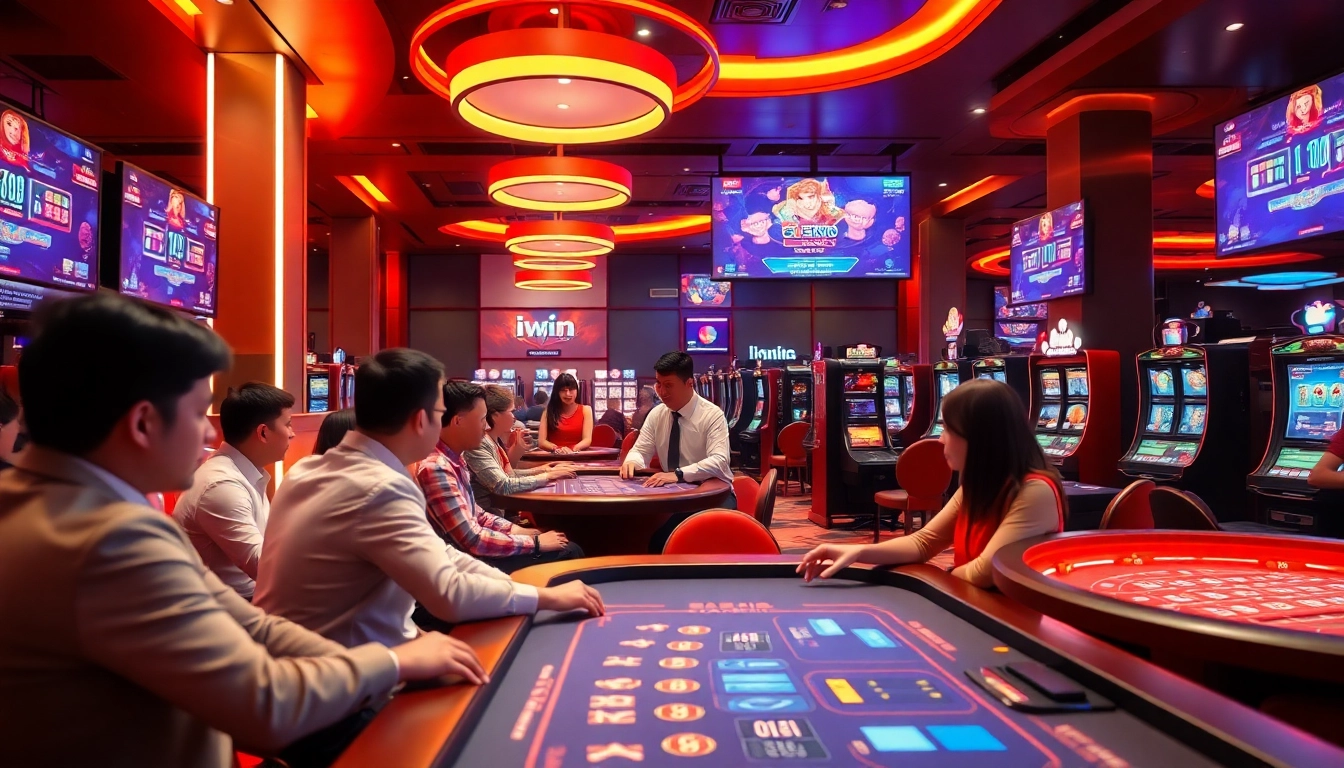 Engaging scene of players enjoying iwin doi thuong in a vibrant online casino setting.