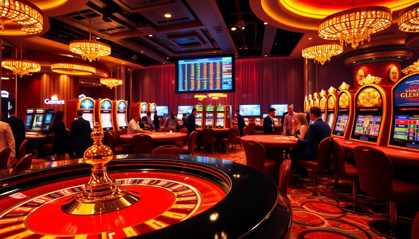 Experience thrilling gameplay at bomwin1.it.com with an exciting casino scene featuring lively roulette tables.