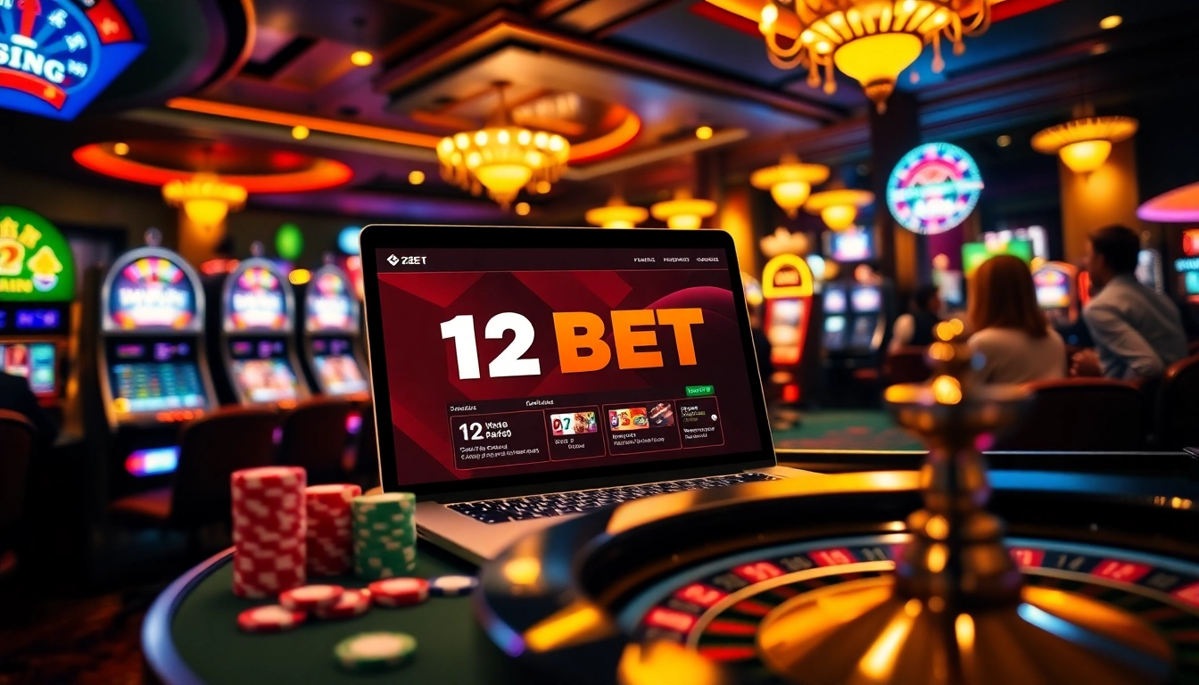12BET online players engaging in thrilling casino games with vibrant poker chips.