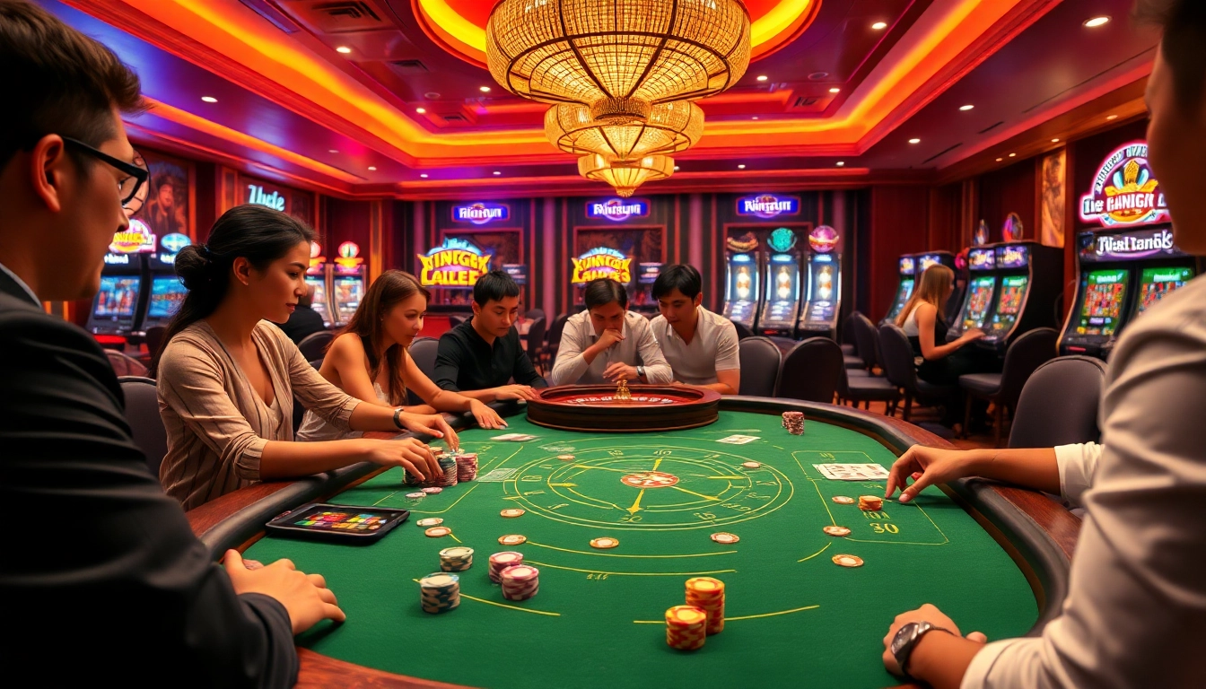Engaging players at Kingfun's vibrant casino table, showcasing excitement and thrilling gambling.