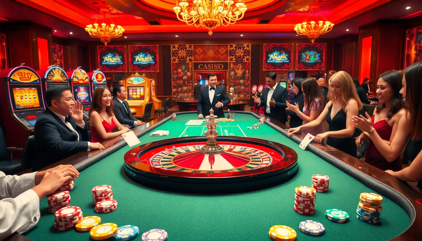 Exciting casino scene at C168 featuring roulette, cards, and vibrant poker chips.