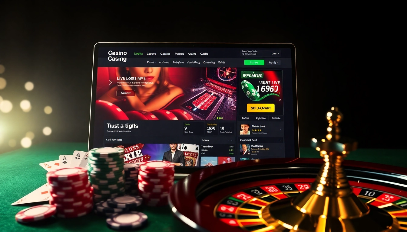Engaging online gambling scene with elements of nhà cái lode88 featuring casino tables and vibrant promotions.