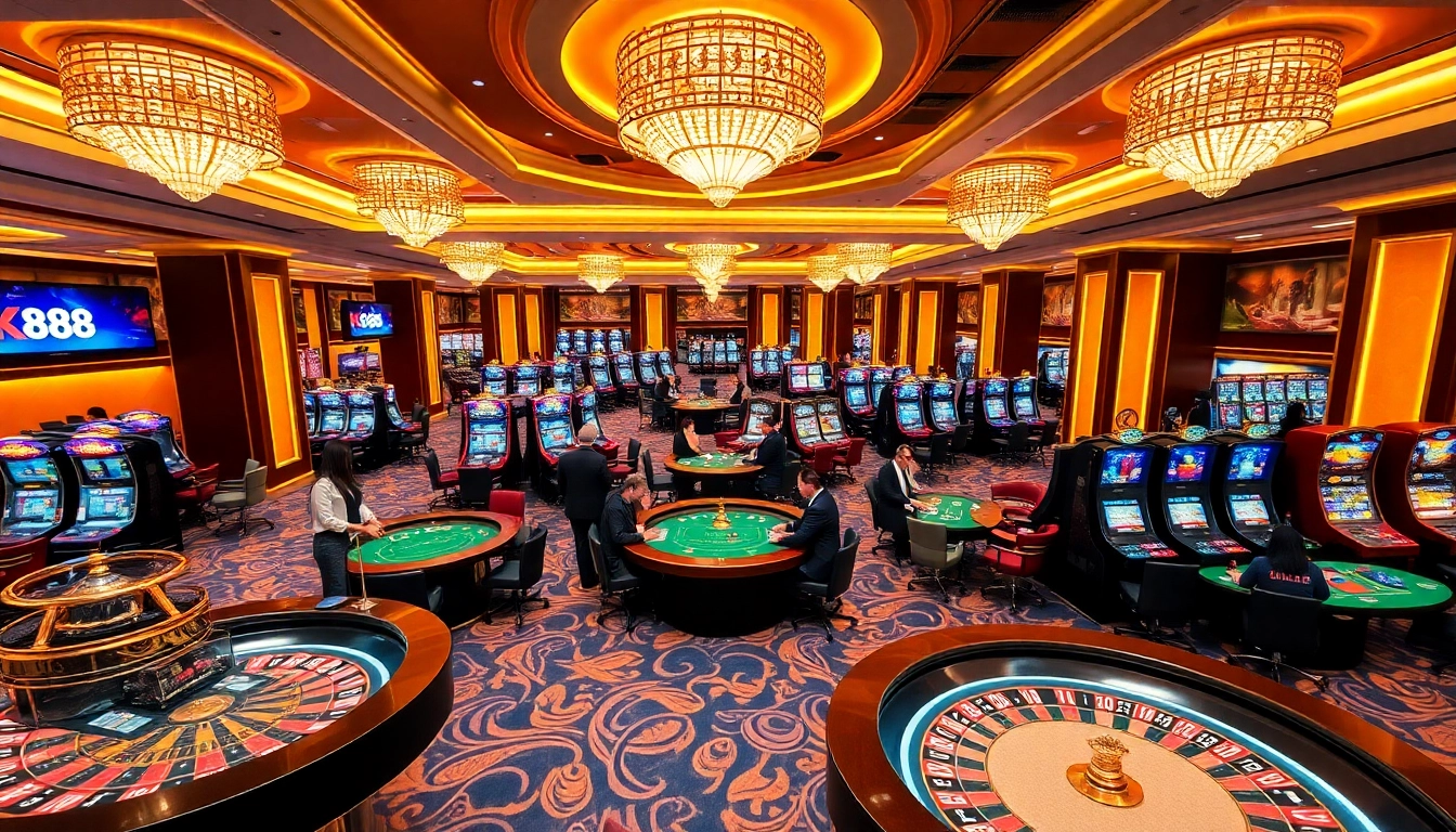K88 offers an exciting gambling experience with vibrant casino tables and slot machines.