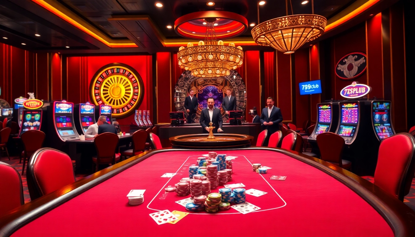 A group of players enjoying an exciting game at 789club's poker table with vibrant chips and cards.