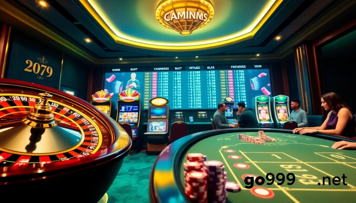 Experience the thrill of go999.in.net with vibrant casino scenes featuring roulette, poker, and slot machines.