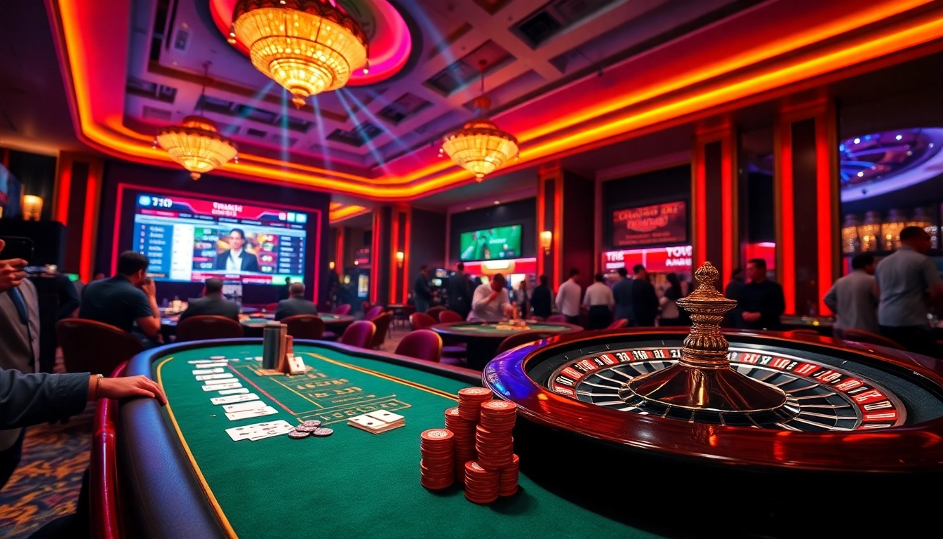 Experience the thrill of ty le keo nha cai in a luxurious casino setting with poker tables and roulette.