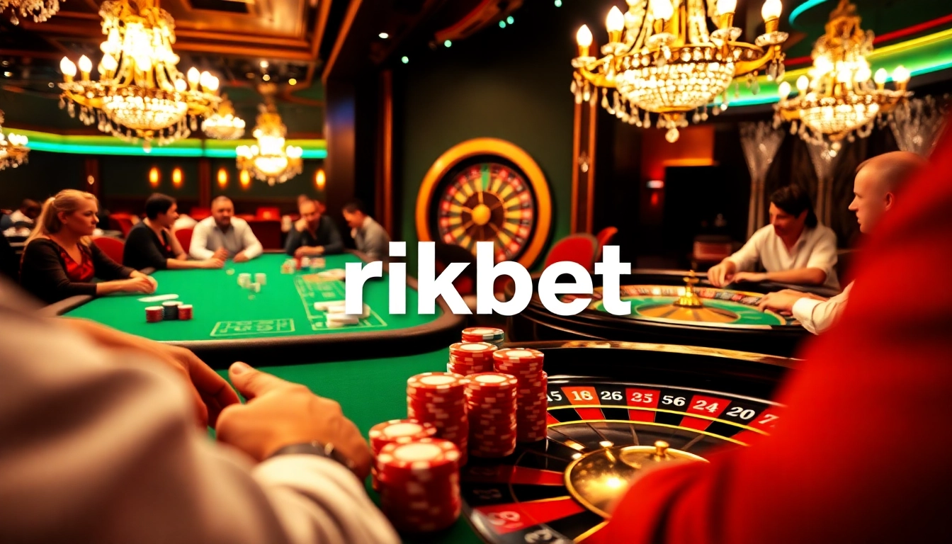 Players enjoy an engaging poker game at a luxurious casino table showcasing rikbet excitement.