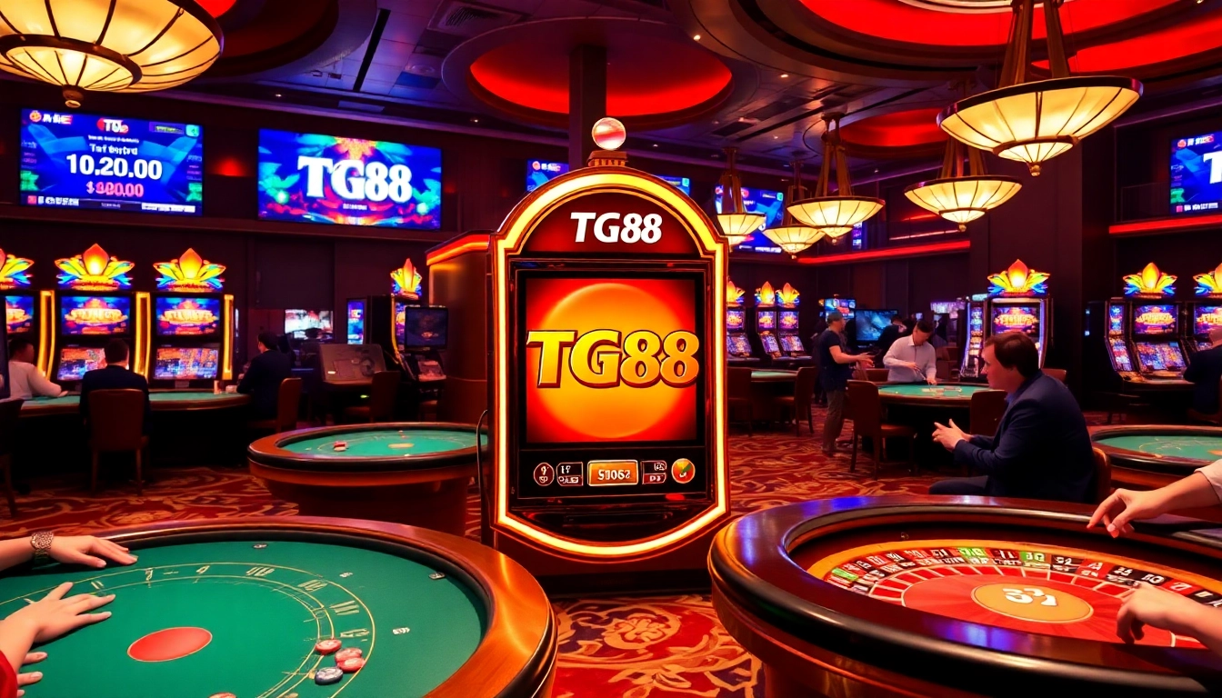Players enjoying games at the TG88 casino, featuring exciting slot machines and vibrant tables.