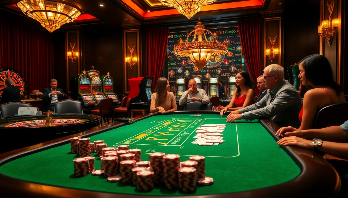 Mmoo gamblers enjoying a thrilling experience at a luxurious casino table with vibrant chips and cards.