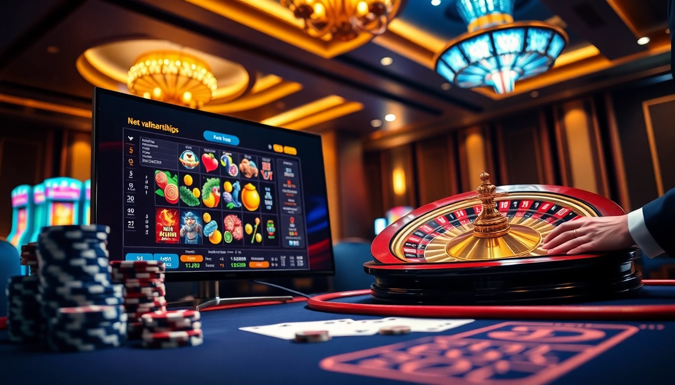 Players engaging with Nhà cái uy tín hàng đầu châu Á platform showing glowing roulette and poker chips
