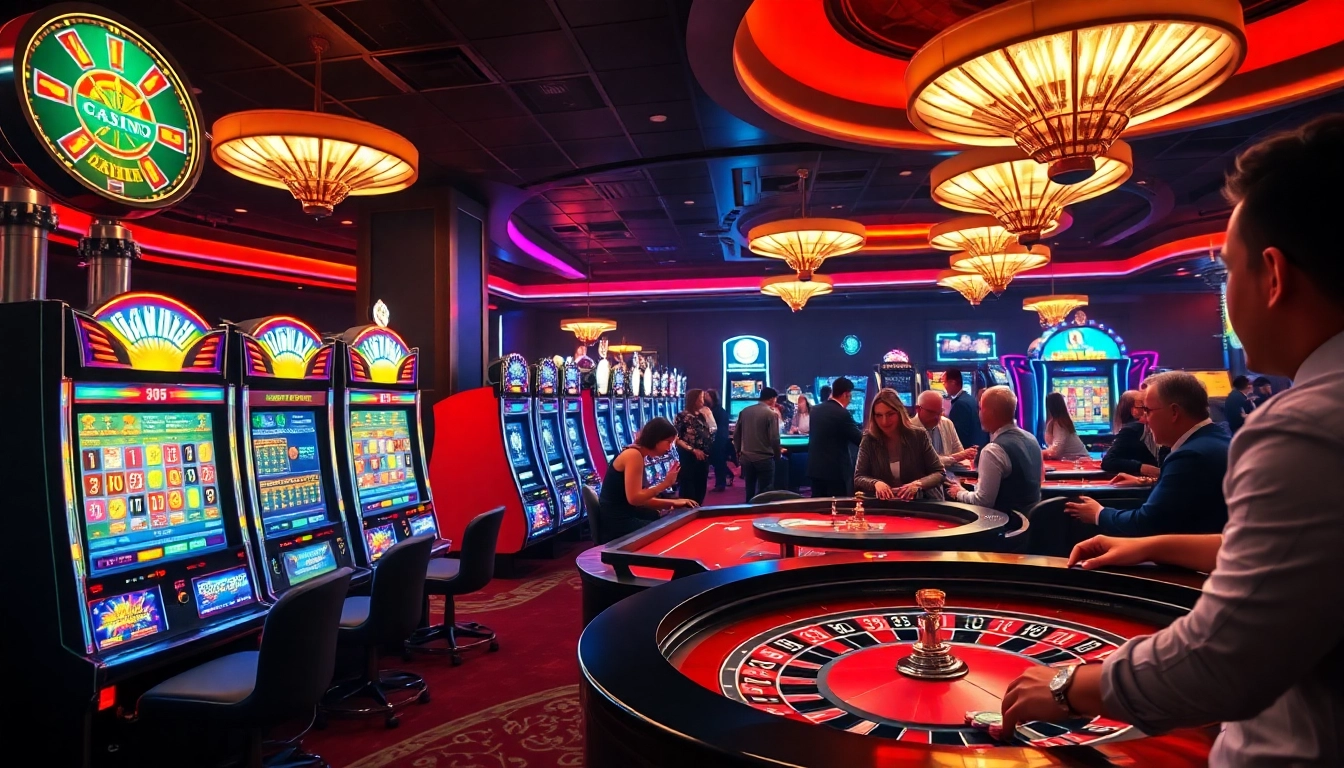 Experience excitement at a Casino Site with vibrant slot machines and players enjoying games.