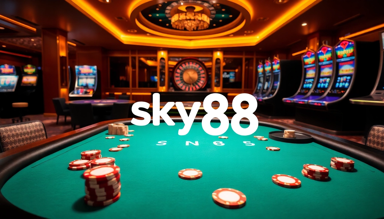 Experience the thrill of gaming at sky88 with vibrant casino elements and sophisticated atmosphere.