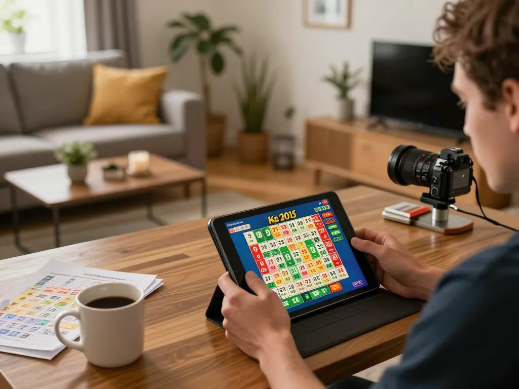 Engaging player enjoying Keno gameplay on bgd33 platform in a cozy home setting.