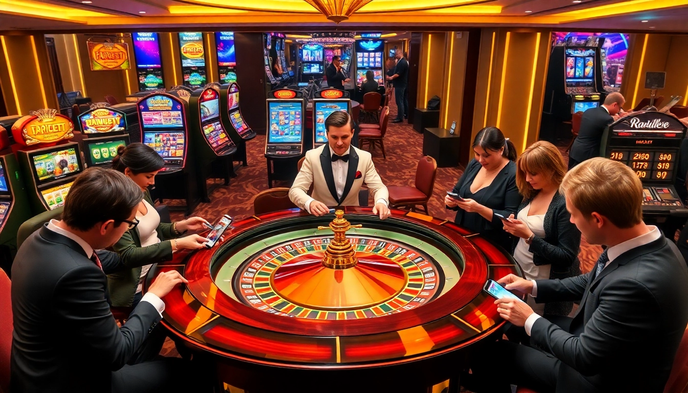 Experience the excitement of 188bet at a luxurious casino with vibrant roulette and diverse gamblers.