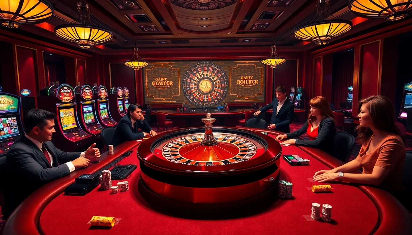 Engaged players at af88.com casino tables, experiencing vibrant gambling excitement.