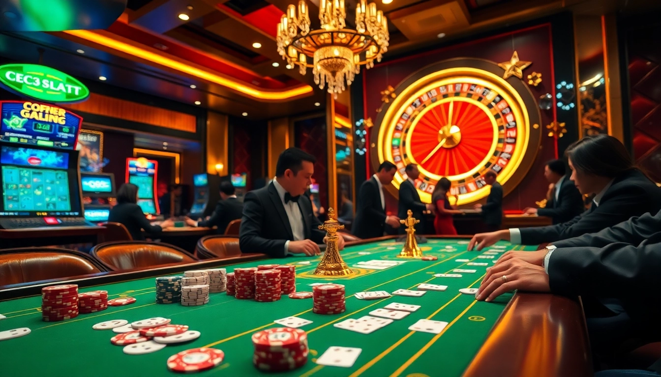 Engaging GG88 gamers at a luxurious casino table with vibrant poker chips.