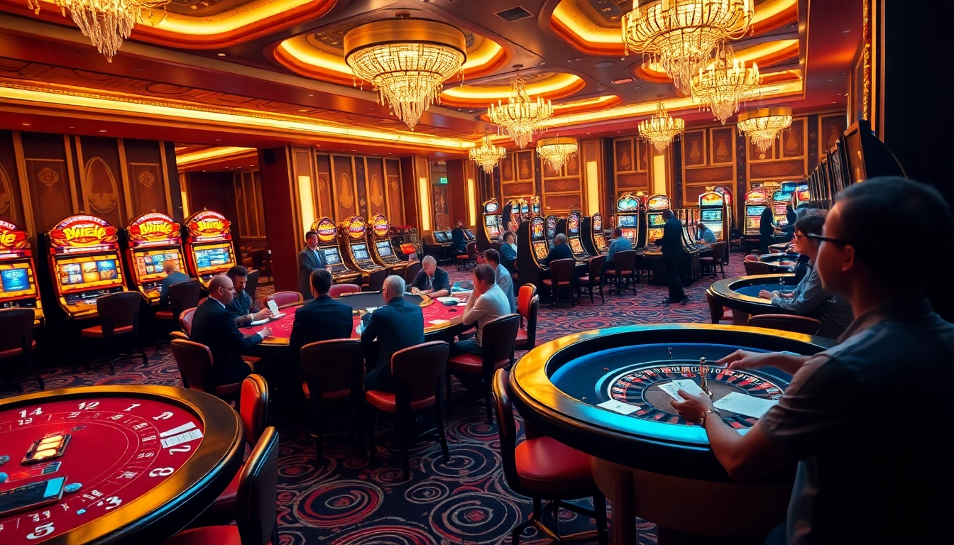 Exciting gambling scene at 8kbet casino with vibrant tables and engaged players.