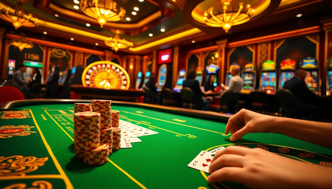 Prominent au88 casino table featuring winning cards and vibrant atmosphere.