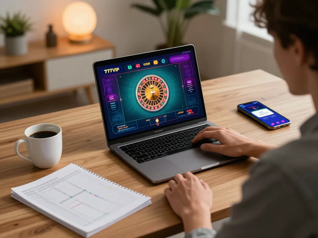 Player enjoying live roulette on 777VIP in a cozy home office setup