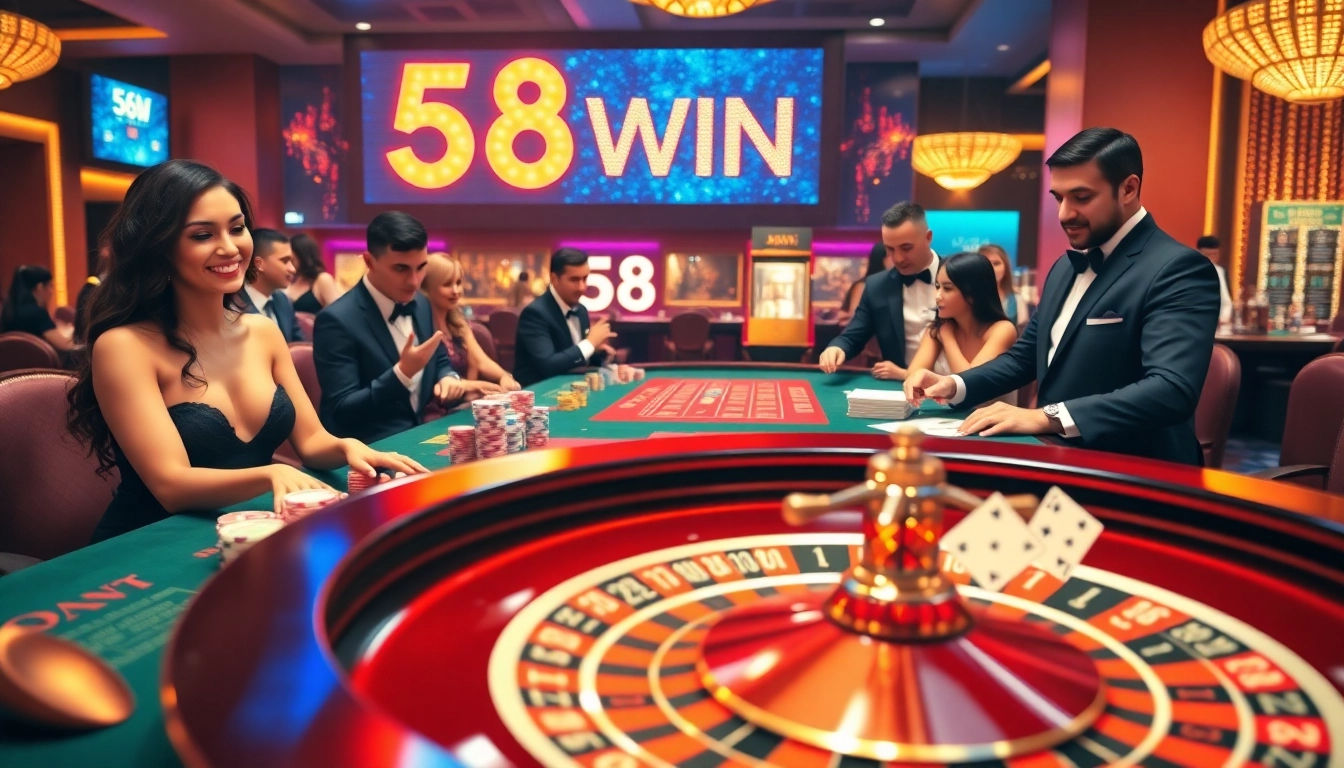 Experience the thrill of winning at 58WIN casino games with vibrant roulette and poker action.