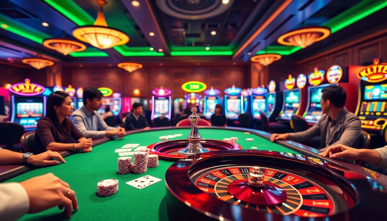 Experience luxury at https://78winel.com/ with an exciting poker table amidst vibrant casino action.