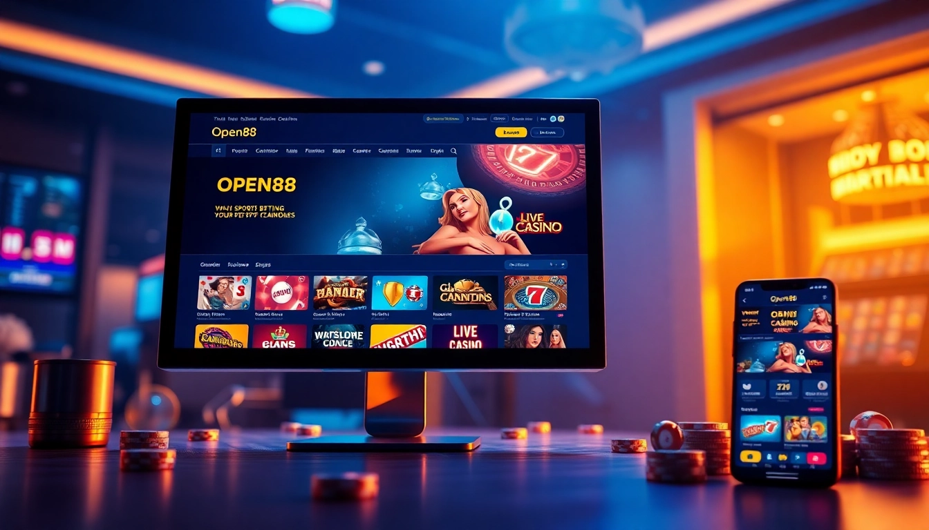 Open88 online casino interface showcasing diverse gaming options with a professional design.