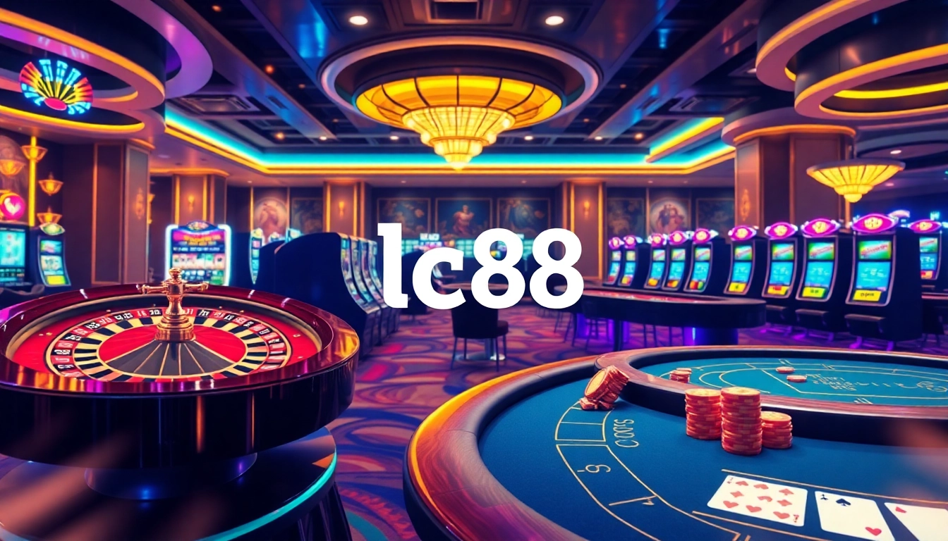 Explore the exciting world of online gambling with lc88, featuring luxurious casino elements like roulette and slots.