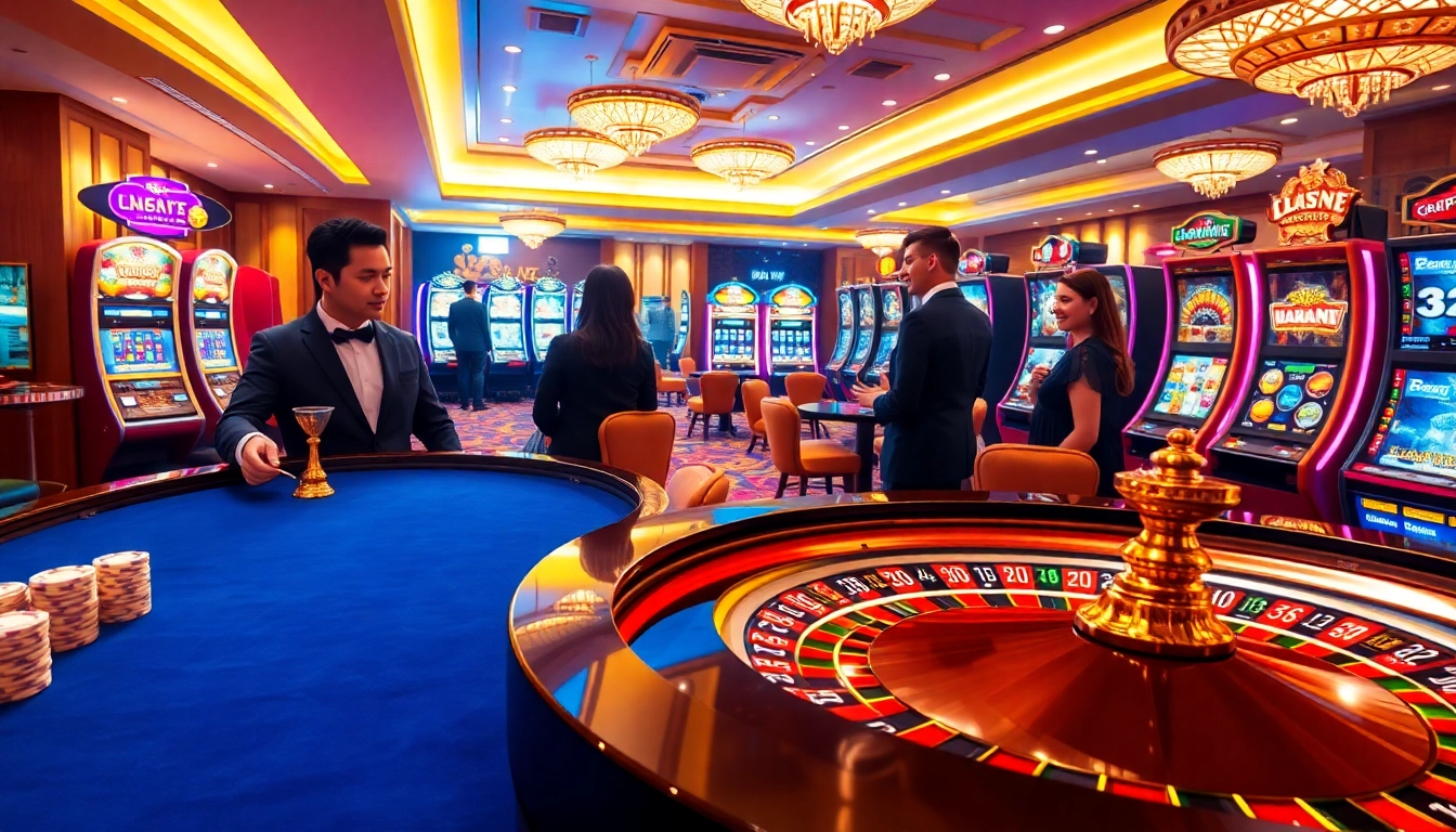 Players celebrating a win at https://ee88game.net/ with vibrant slot machines and a thrilling casino atmosphere.