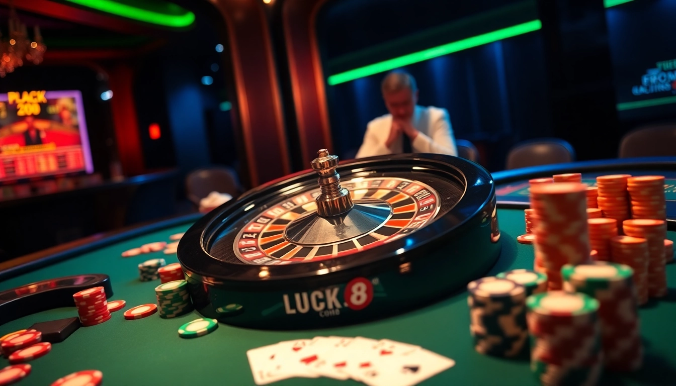 Experience the excitement of casino gaming at Luck8 com with a luxurious roulette scene.