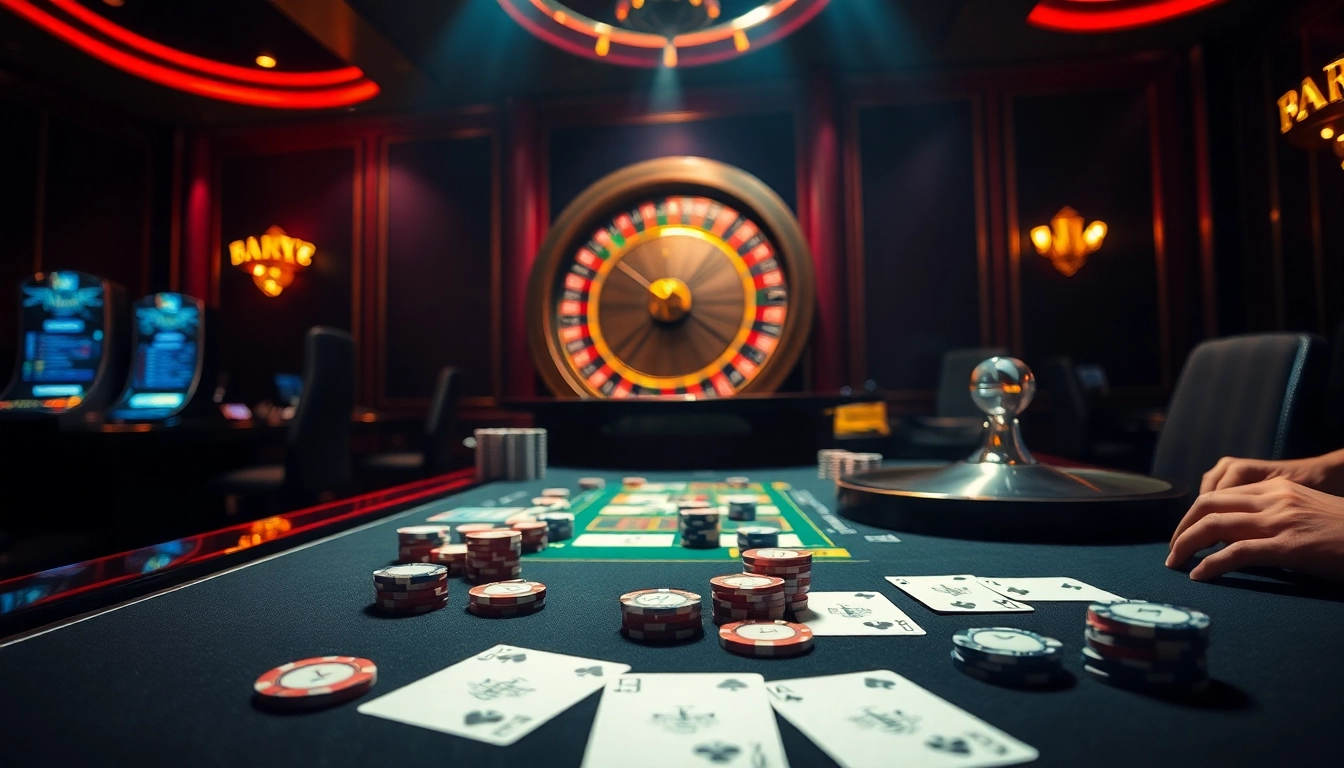 Exciting gameplay of game bài đổi thưởng at a luxurious casino table, filled with poker chips and cards.