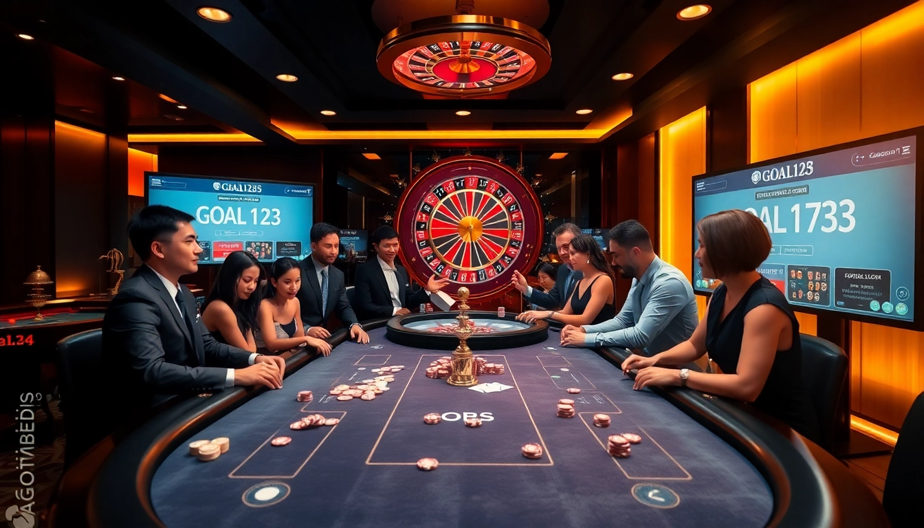 Experience the excitement of winning at Goal123 with a vibrant casino scene featuring poker chips and roulette.